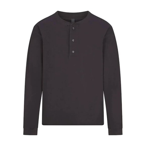 NEW SKIMS Men's 4X Jersey Lounge Relaxed Henley Top in Ash Charcoal Gray $64 - Picture 5 of 6